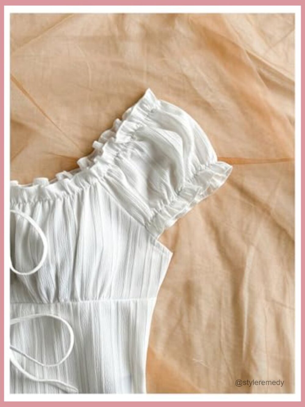 Bow Tie Front Ruched Blouse with Puff Sleeve Square Neck - Picture 4 of 5